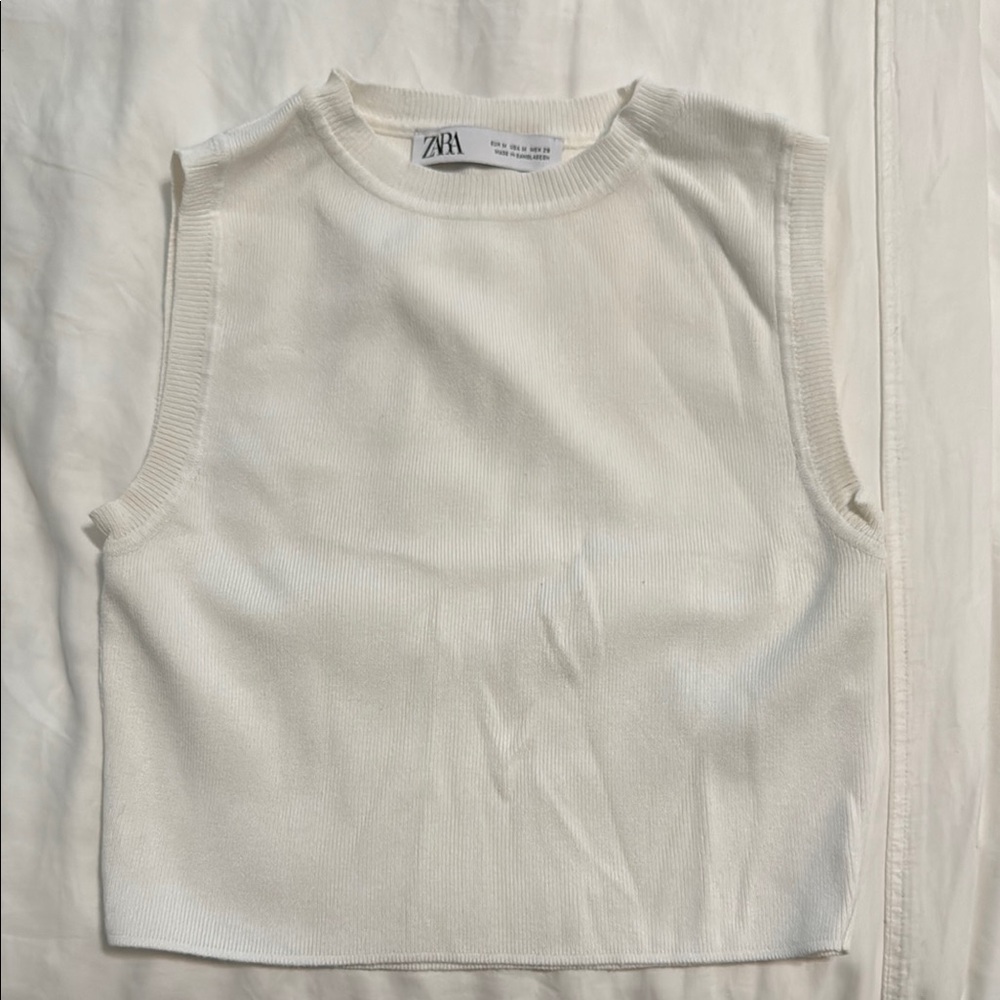 Zara Ivory Ribbed Sleeveless Top